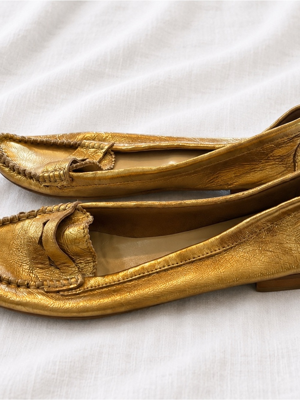 Paola Ferri Italy Gold Metallic Leather Penny Loafers Women’s EU 37 US 6.5–7 - Picture 2 of 5